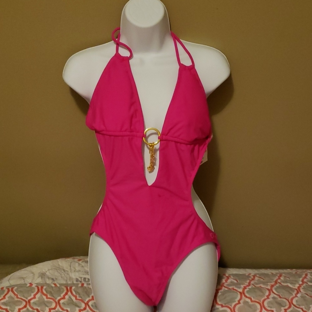 Women pink one piece bathing suit